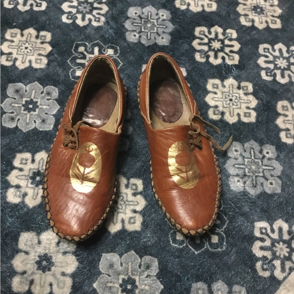 Custom made Brown Leather Shoes with Gold ornaments